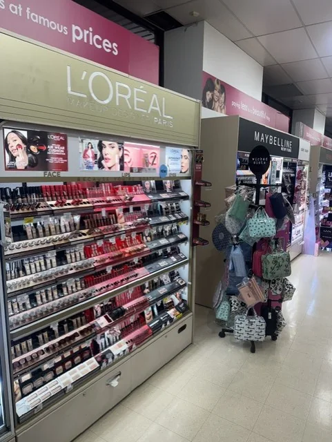 L'OrÃ©al and Maybelline cosmetics displays at Priceline Pharmacy Pinewood