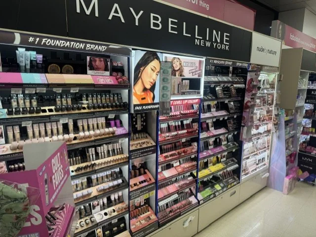 Maybelline New York cosmetics display at Priceline Pharmacy Pinewood