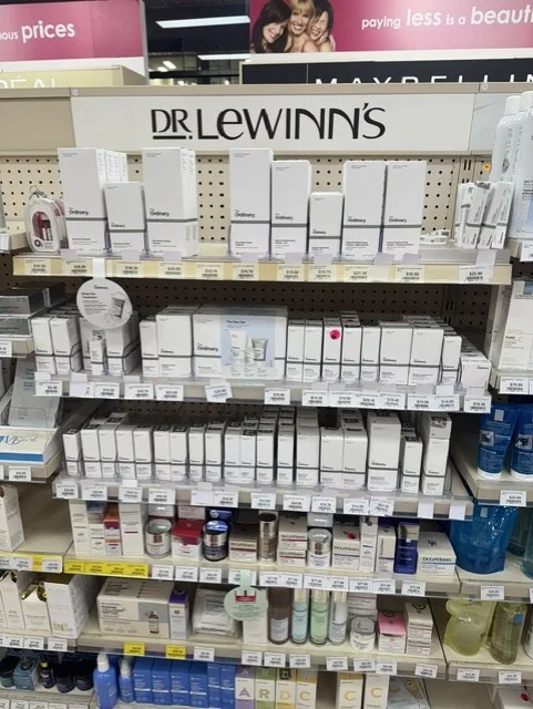 The Ordinary and Dr. LeWinn's skincare range inside the pharmacy